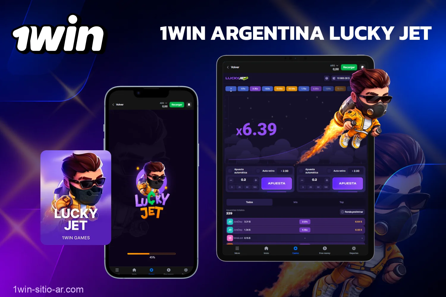 El popular juego Lucky Jet está disponible para todos los jugadores de 1win en Argentina