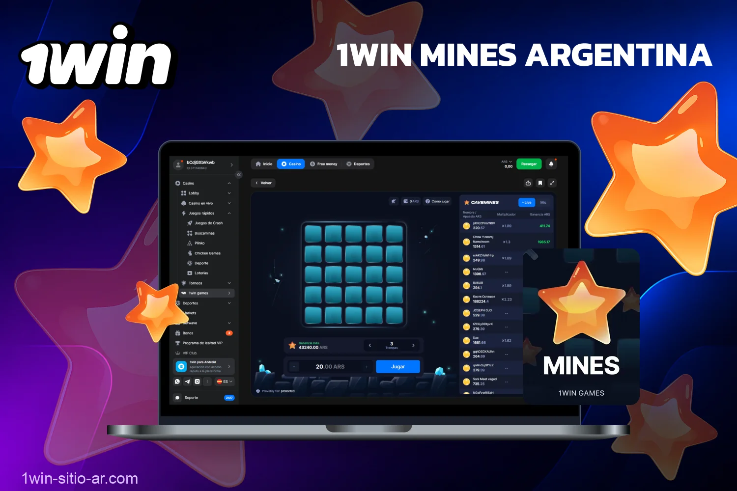 El juego Mines de 1win está disponible para los jugadores argentinos
