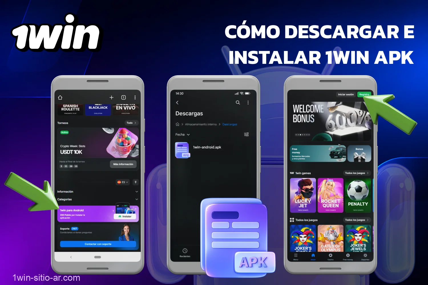 El proceso de instalación del archivo APK de 1win en Android no lleva mucho tiempo