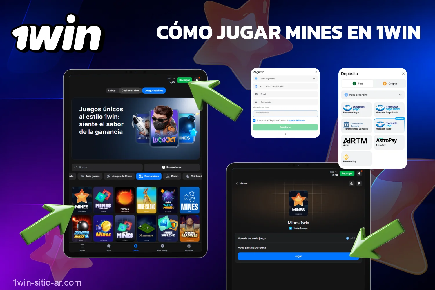 Para realizar la primera apuesta en el juego Mines de 1win, los jugadores de Argentina deben crear una cuenta y realizar un depósito