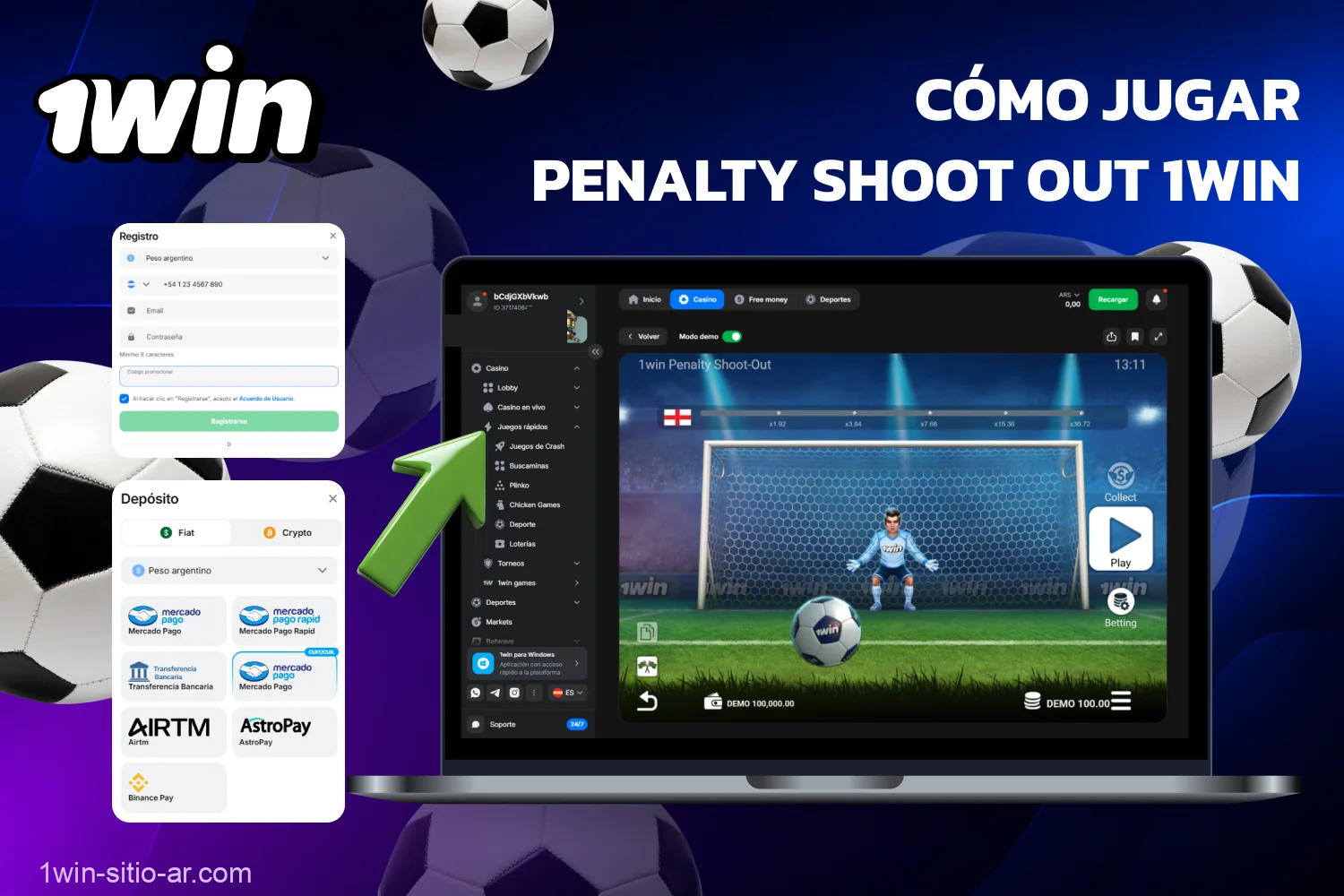 Para comenzar a jugar en Penalty Shoot Out 1win, es necesario crear una cuenta y realizar un depósito inicial