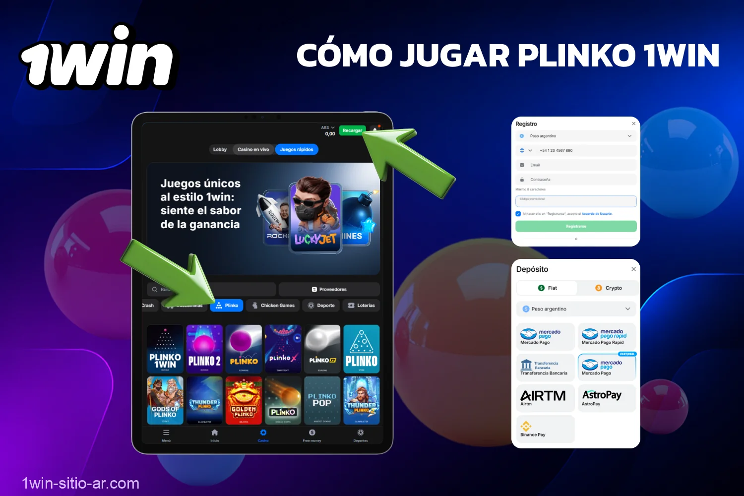 Para efectuar la primera apuesta en Plinko de 1win, los jugadores argentinos deben completar el registro y recargar su saldo