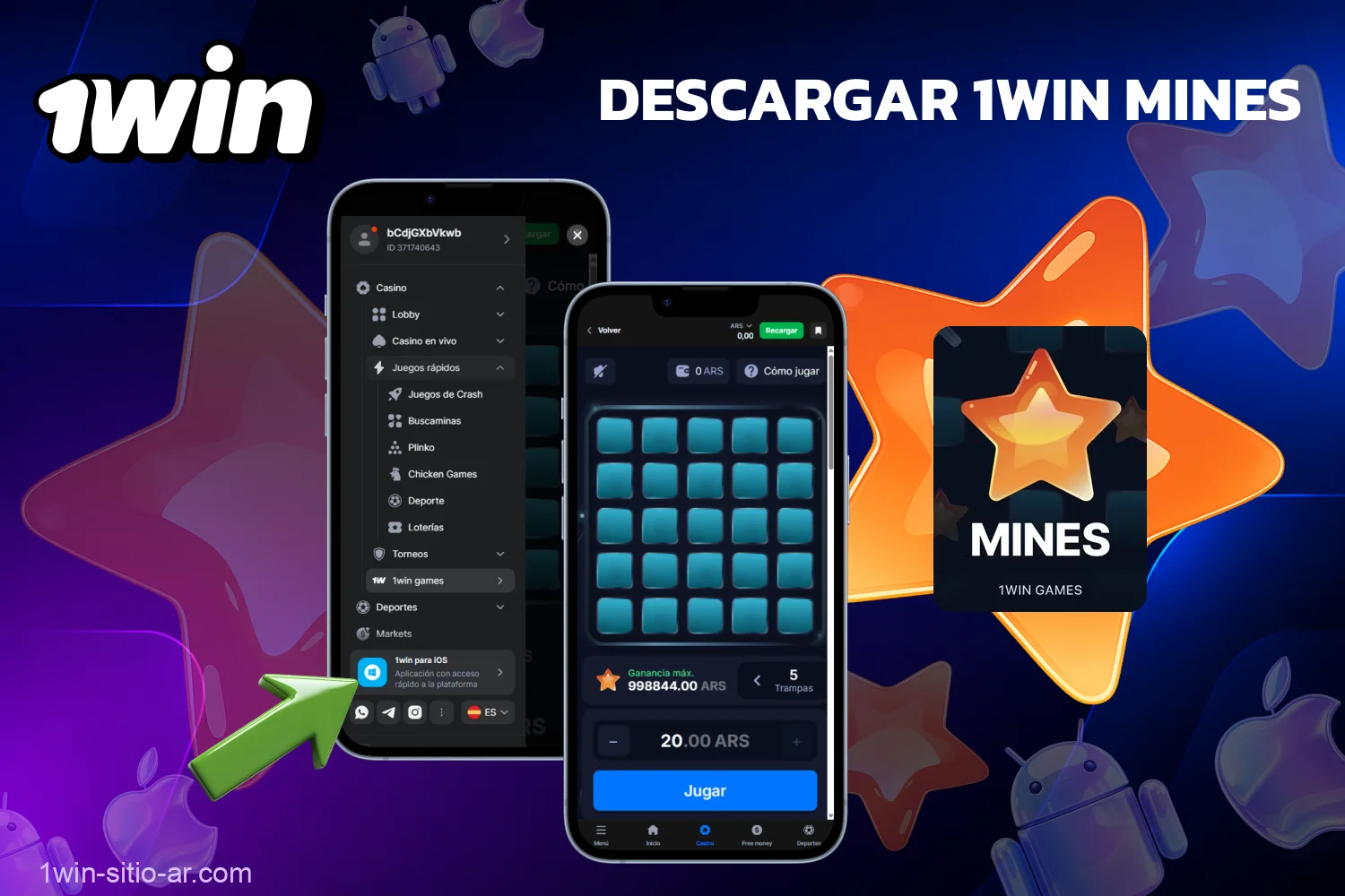Los jugadores de Argentina pueden acceder a Mines de 1win desde la aplicación móvil para Android y iOS, con todas las funciones del juego disponibles en sus dispositivos